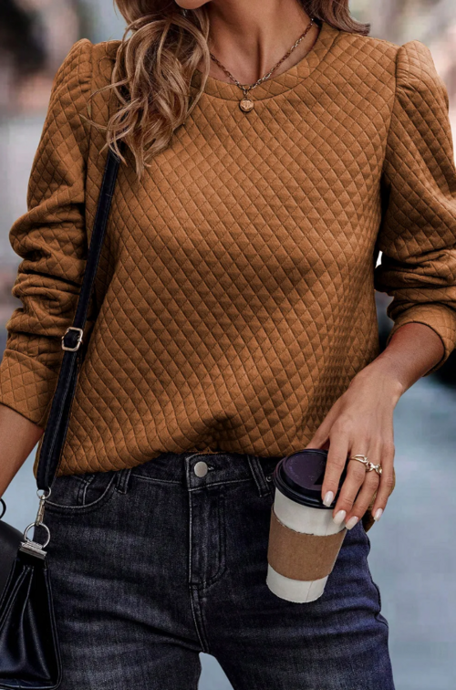 Elegant Top with quilted detail, brown