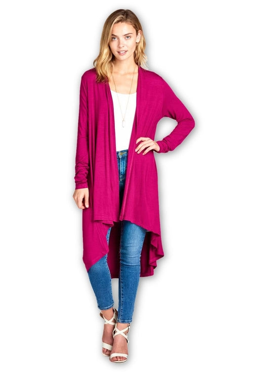 Bamboo Solid Color Open Front Cardigan