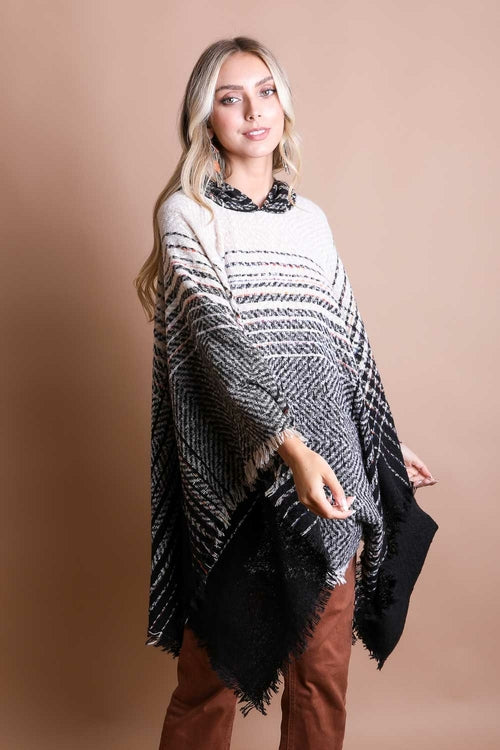 Cuddly Herringbone Hooded Poncho