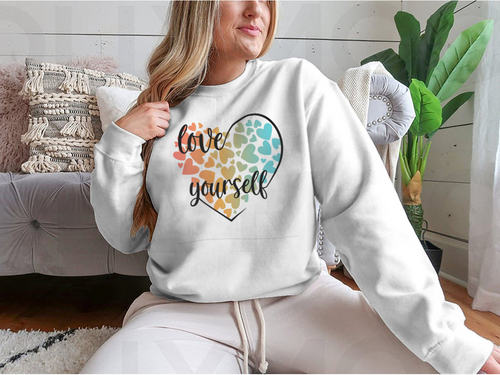 Love Yourself Hearts And Lettering Vector Design for Sweatshirt