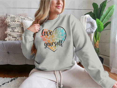 Love Yourself Hearts And Lettering Vector Design for Sweatshirt