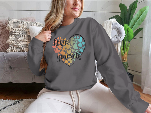 Love Yourself Hearts And Lettering Vector Design for Sweatshirt
