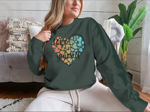 Love Yourself Hearts And Lettering Vector Design for Sweatshirt