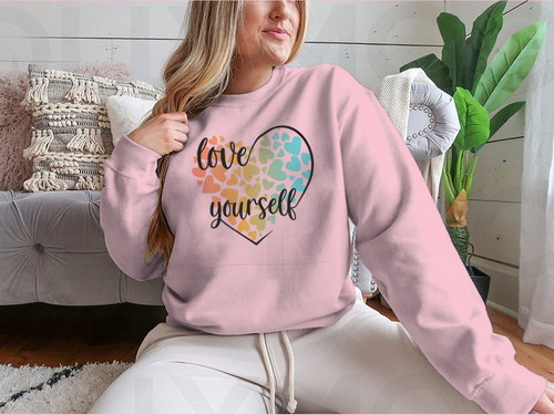 Love Yourself Hearts And Lettering Vector Design for Sweatshirt