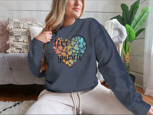 Love Yourself Hearts And Lettering Vector Design for Sweatshirt