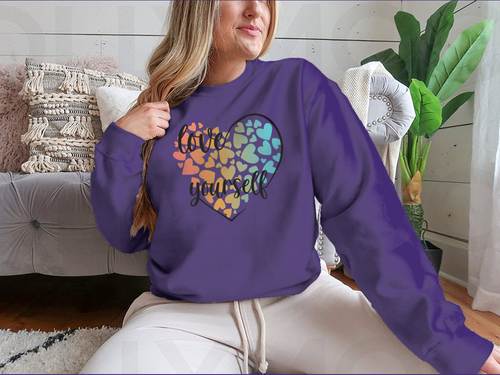 Love Yourself Hearts And Lettering Vector Design for Sweatshirt