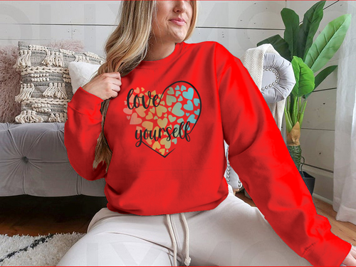 Love Yourself Hearts And Lettering Vector Design for Sweatshirt