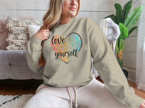 Love Yourself Hearts And Lettering Vector Design for Sweatshirt