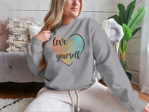 Love Yourself Hearts And Lettering Vector Design for Sweatshirt